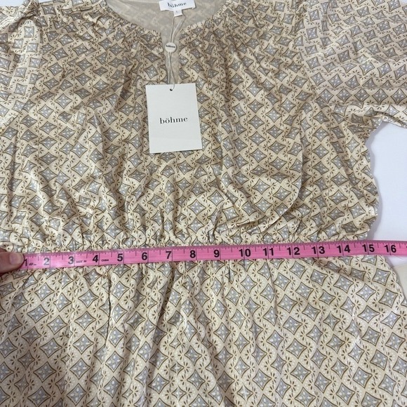 Bohme Tiered Satin Maxi Dress in‎ Cream Geometric Print Large NWT - Picture 9 of 9